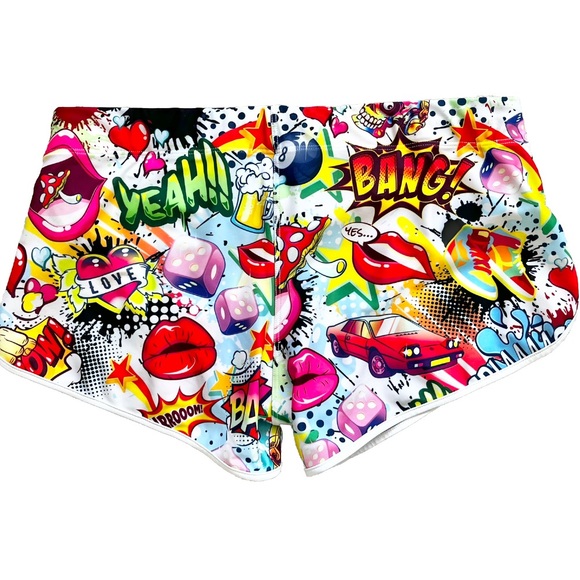 BANG! MIAMI YEAH YEAH - SWIM SHORTS SIZE MEDIUM BEACH VACATION TRENDY ARTSY - Picture 4 of 9